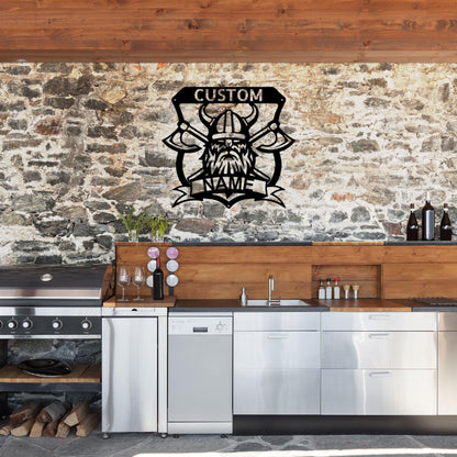 Viking Battle Axe Plaque Monogram Personalized Name Indoor Outdoor Steel Wall Sign Metal Art - Mallard Moon Gift Shop