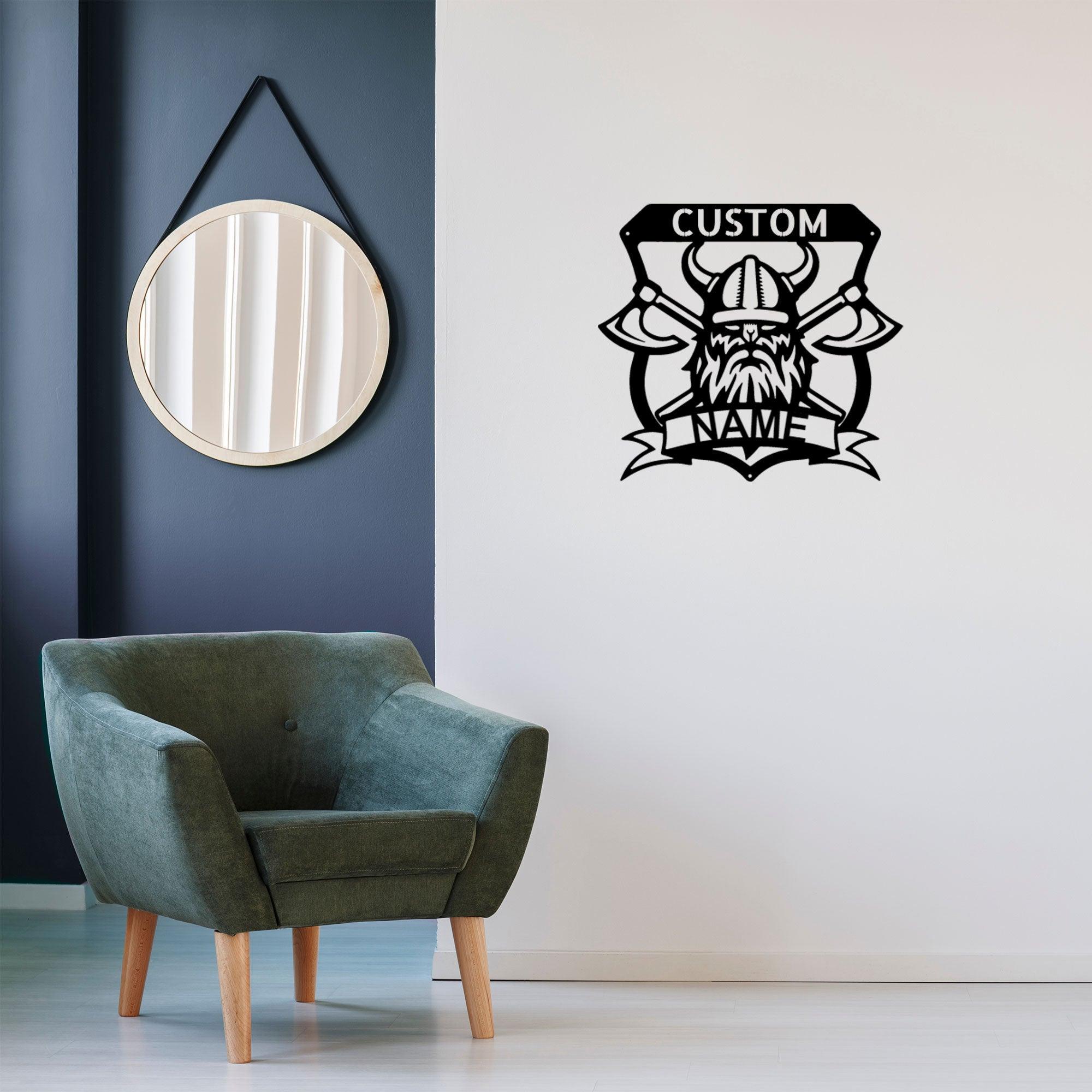 Viking Battle Axe Plaque Monogram Personalized Name Indoor Outdoor Steel Wall Sign Metal Art - Mallard Moon Gift Shop