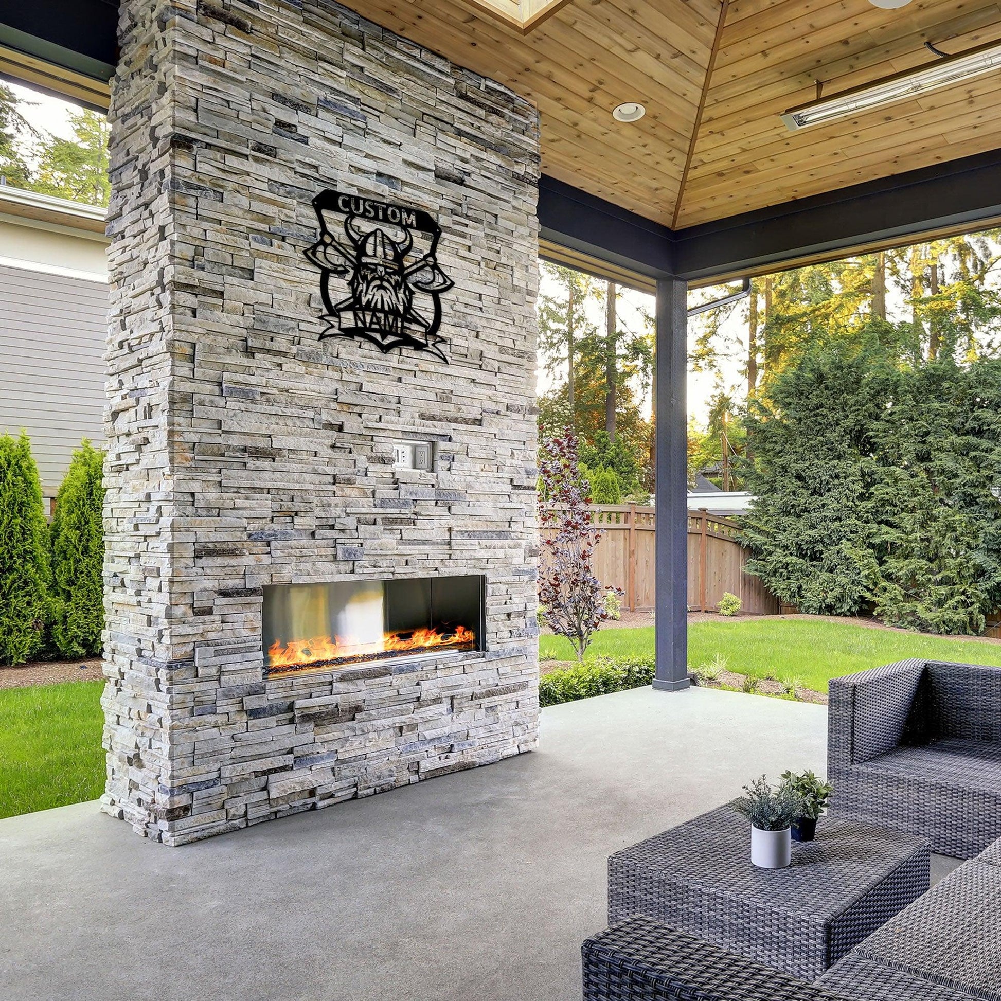 Viking Battle Axe Plaque Monogram Personalized Name Indoor Outdoor Steel Wall Sign Metal Art - Mallard Moon Gift Shop