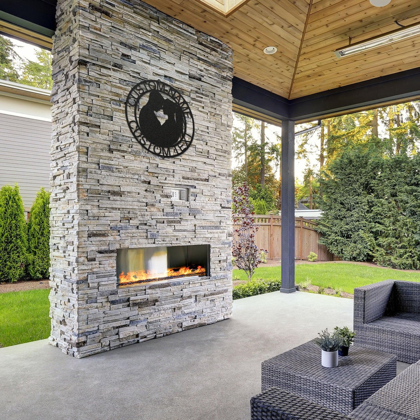 Couple Silhouette Sweetheart Custom Monogram Name Metal Wall Art - Mallard Moon Gift Shop