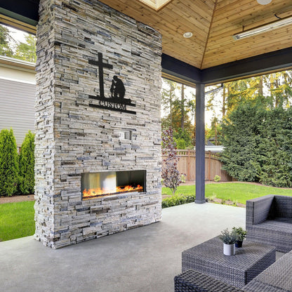 Praying Soldier Kneeling at Cross Custom Name Metal Wall Art - Mallard Moon Gift Shop