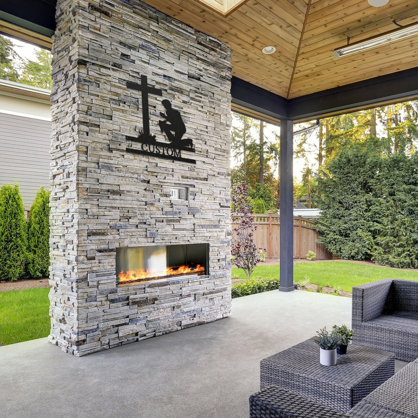 Praying Man Kneeling at Cross Spiritual Metal Art Wall Sign - Mallard Moon Gift Shop