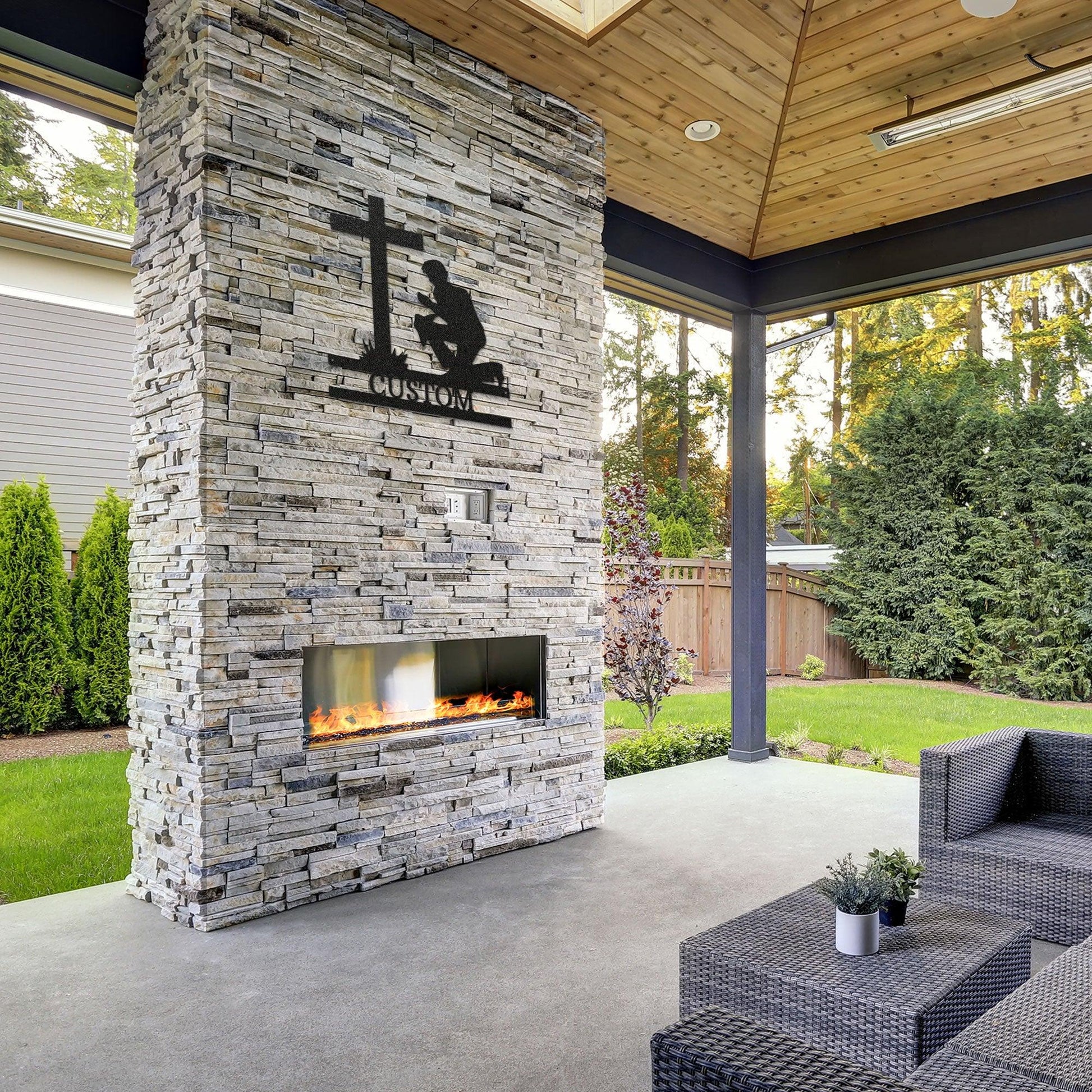 Praying Man Kneeling at Cross Spiritual Metal Art Wall Sign - Mallard Moon Gift Shop