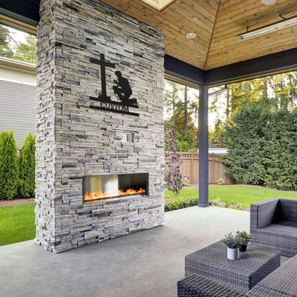 Praying Man Kneeling at Cross Spiritual Metal Art Wall Sign - Mallard Moon Gift Shop