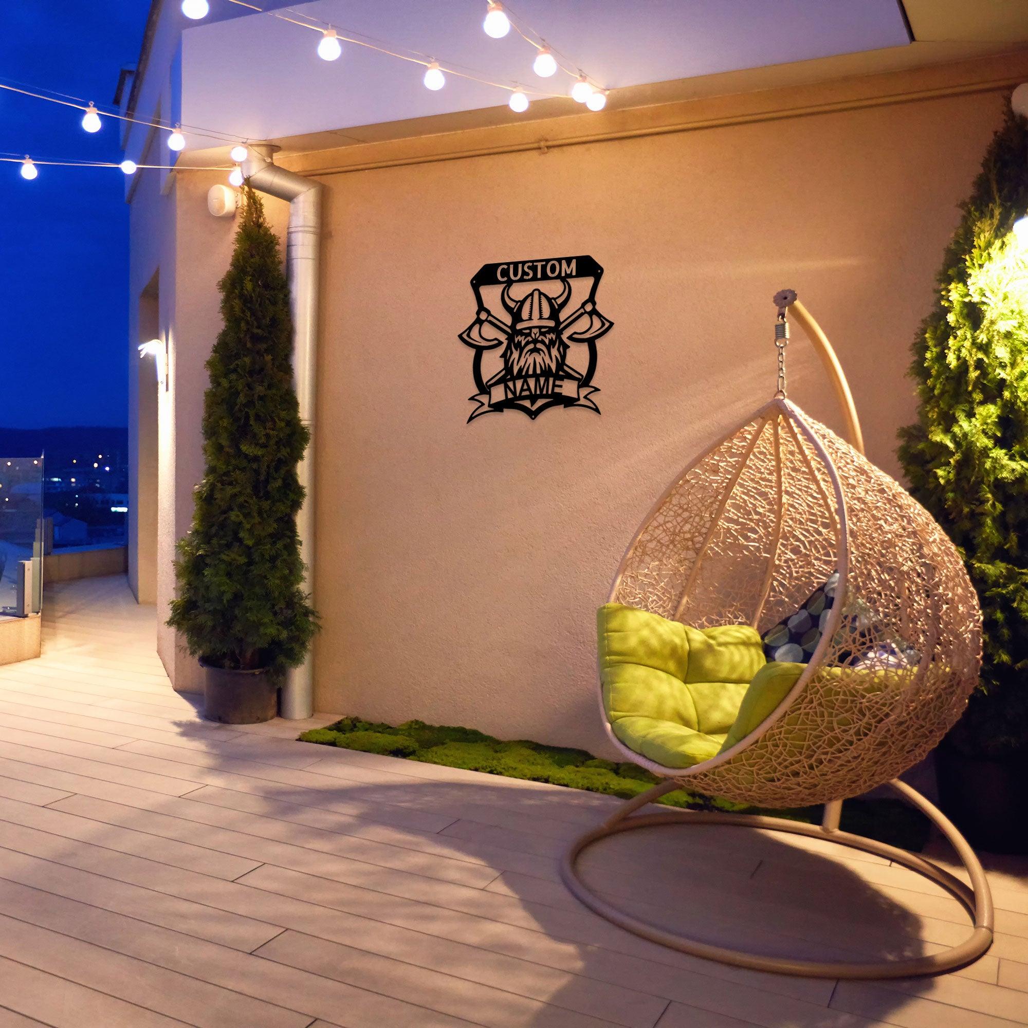 Viking Battle Axe Plaque Monogram Personalized Name Indoor Outdoor Steel Wall Sign Metal Art - Mallard Moon Gift Shop