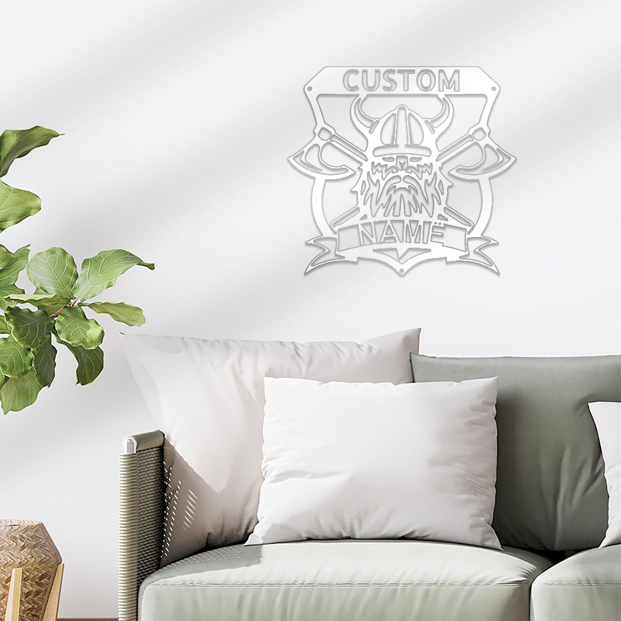 Viking Battle Axe Plaque Monogram Personalized Name Indoor Outdoor Steel Wall Sign Metal Art - Mallard Moon Gift Shop