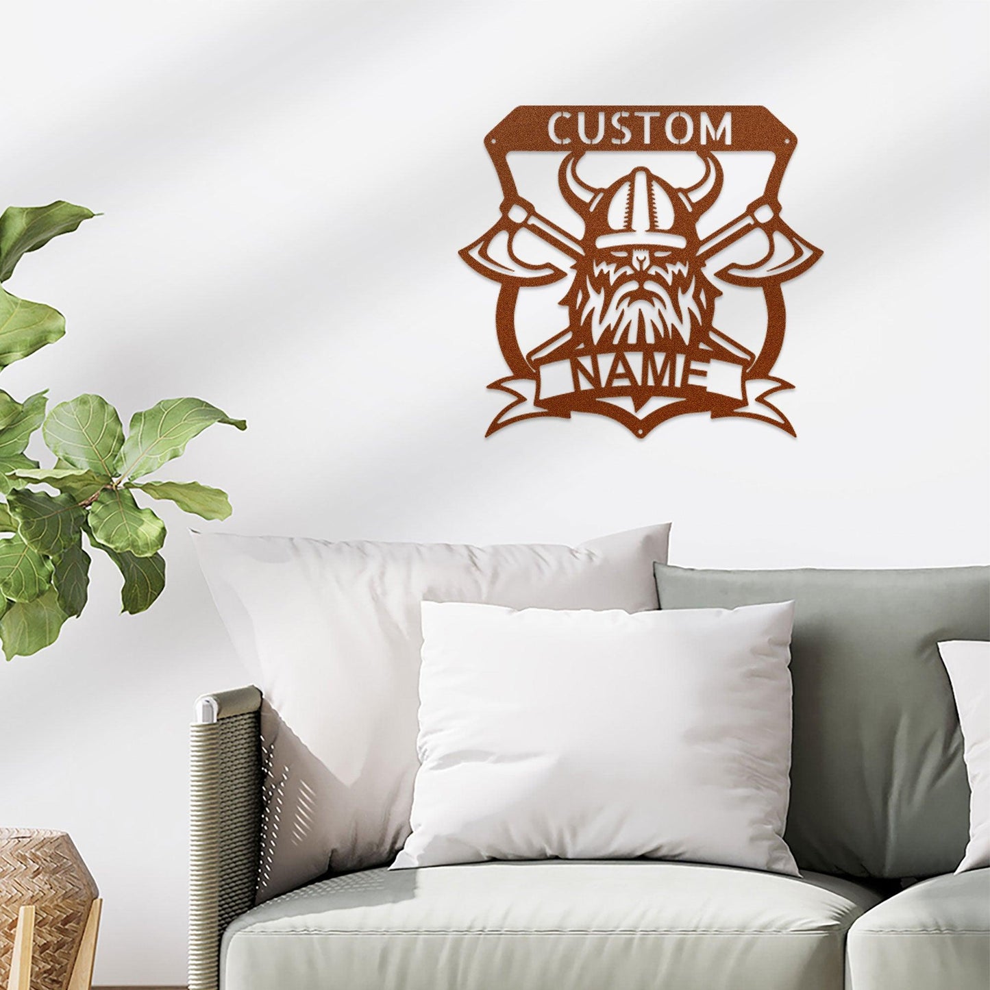 Viking Battle Axe Plaque Monogram Personalized Name Indoor Outdoor Steel Wall Sign Metal Art - Mallard Moon Gift Shop