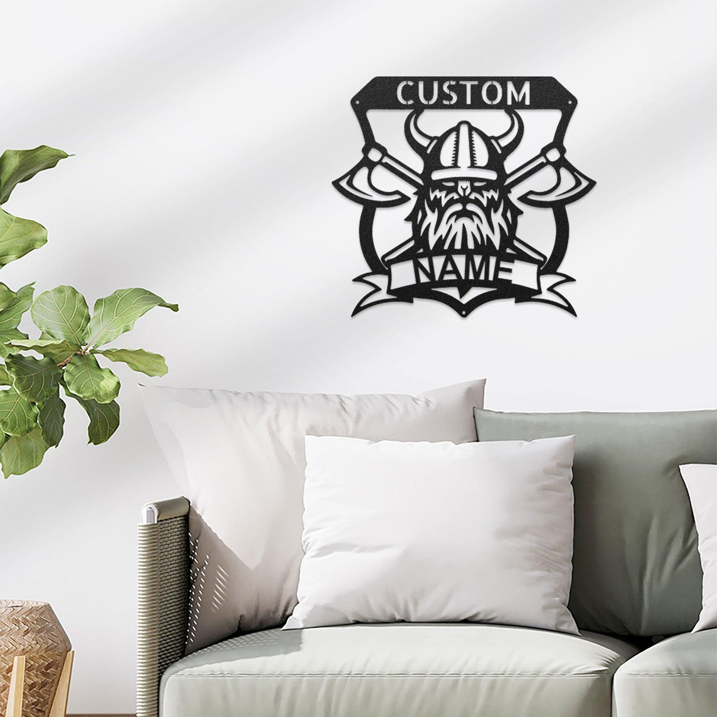 Viking Battle Axe Plaque Monogram Personalized Name Indoor Outdoor Steel Wall Sign Metal Art - Mallard Moon Gift Shop