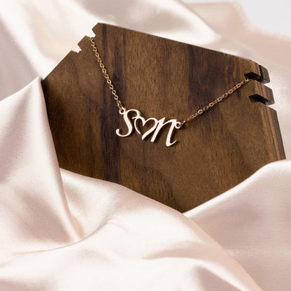 Personalized Double Initial Heart Necklace - Mallard Moon Gift Shop