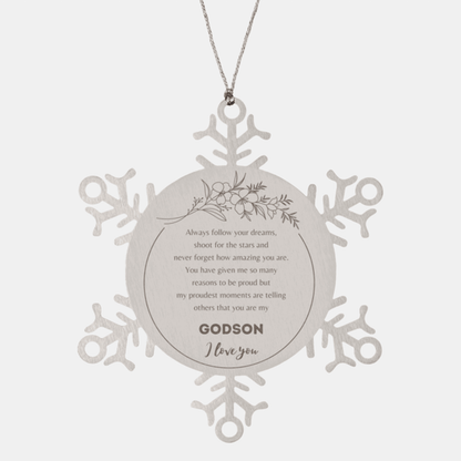 Snowflake Ornament for Godson Present, Godson Always follow your dreams, never forget how amazing you are, Godson Christmas Gifts Decorations for Girls Boys Teen Men Women