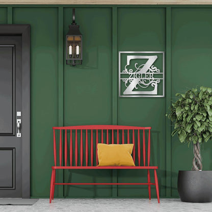 Personalized Split Square Custom Initial and Name Steel Wall Sign Metal Art - Mallard Moon Gift Shop