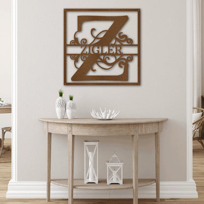 Personalized Split Square Custom Initial and Name Steel Wall Sign Metal Art - Mallard Moon Gift Shop