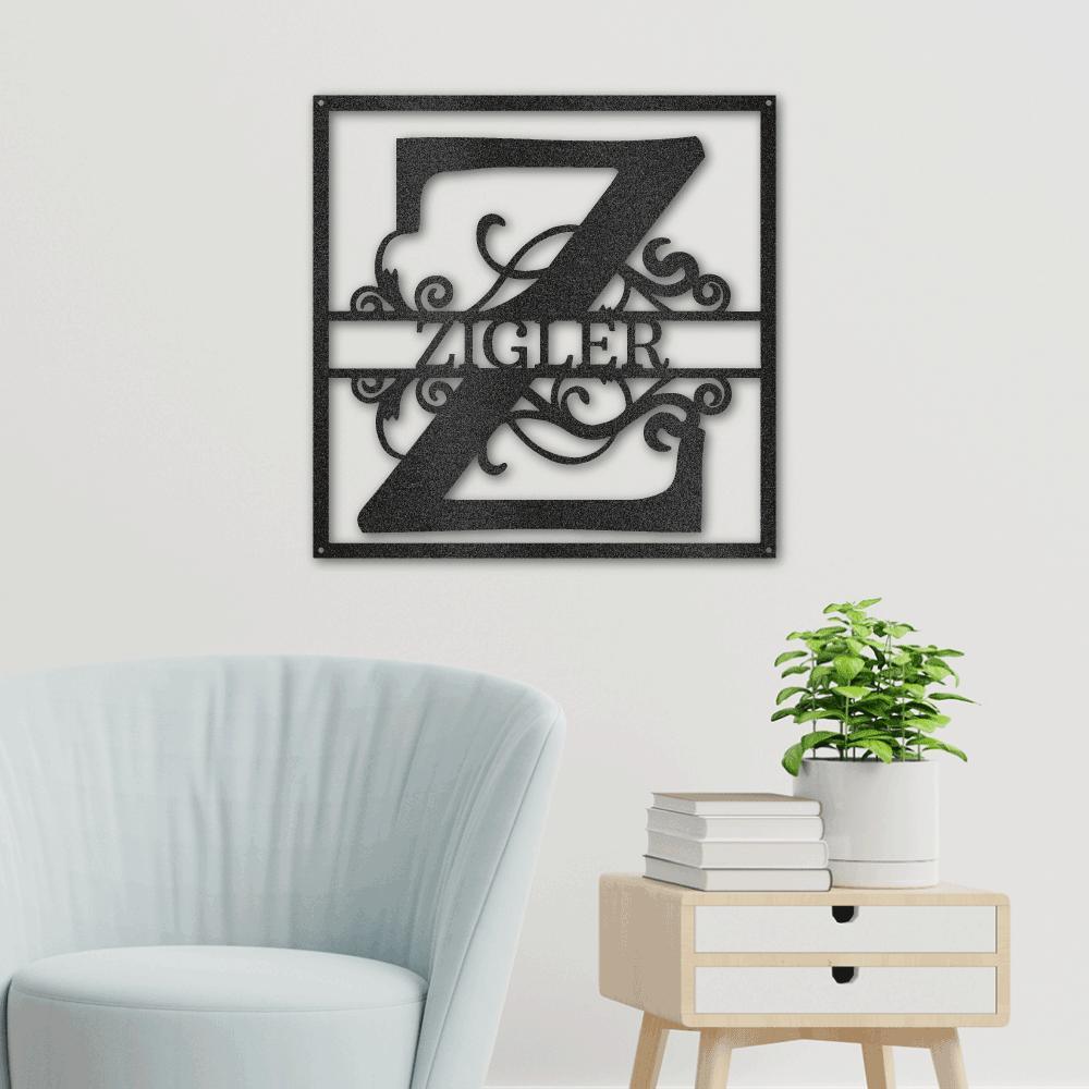 Personalized Split Square Custom Initial and Name Steel Wall Sign Metal Art - Mallard Moon Gift Shop