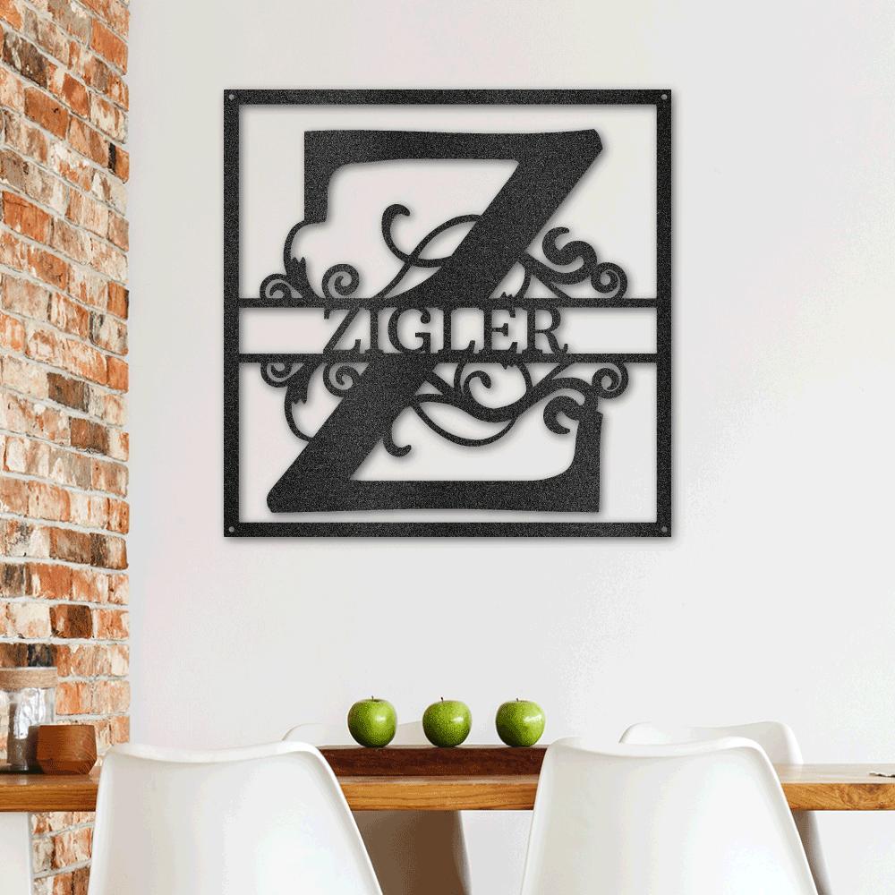 Personalized Split Square Custom Initial and Name Steel Wall Sign Metal Art - Mallard Moon Gift Shop