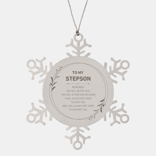 Stepson Ornament Gifts, To My Stepson Remember, you will never lose. You will either WIN or LEARN, Keepsake Snowflake Ornament For Stepson, Birthday Christmas Gifts Ideas For Stepson X-mas Gifts