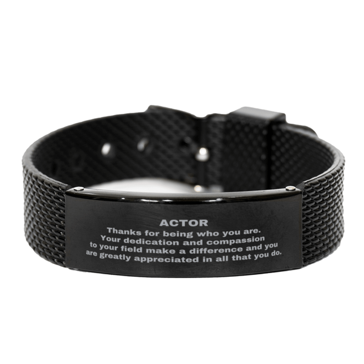 Actor Black Shark Mesh Stainless Steel Engraved Bracelet - Thanks for being who you are - Birthday Christmas Jewelry Gifts Coworkers Colleague Boss - Mallard Moon Gift Shop