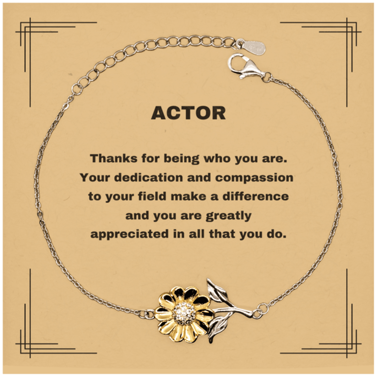 Actor Sunflower Bracelet - Thanks for being who you are - Birthday Christmas Jewelry Gifts Coworkers Colleague Boss - Mallard Moon Gift Shop