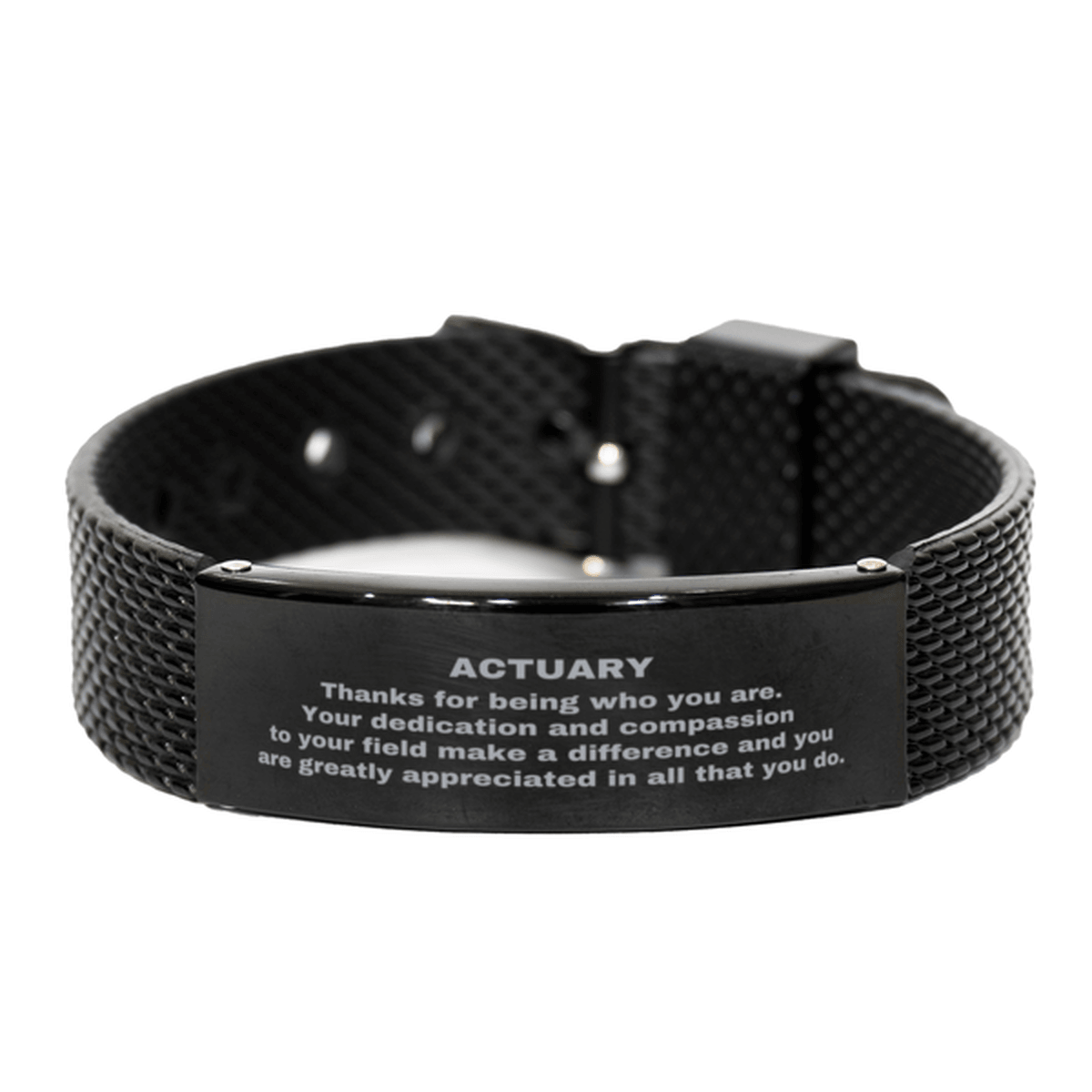 Actuary Black Shark Mesh Stainless Steel Engraved Bracelet - Thanks for being who you are - Birthday Christmas Jewelry Gifts Coworkers Colleague Boss - Mallard Moon Gift Shop