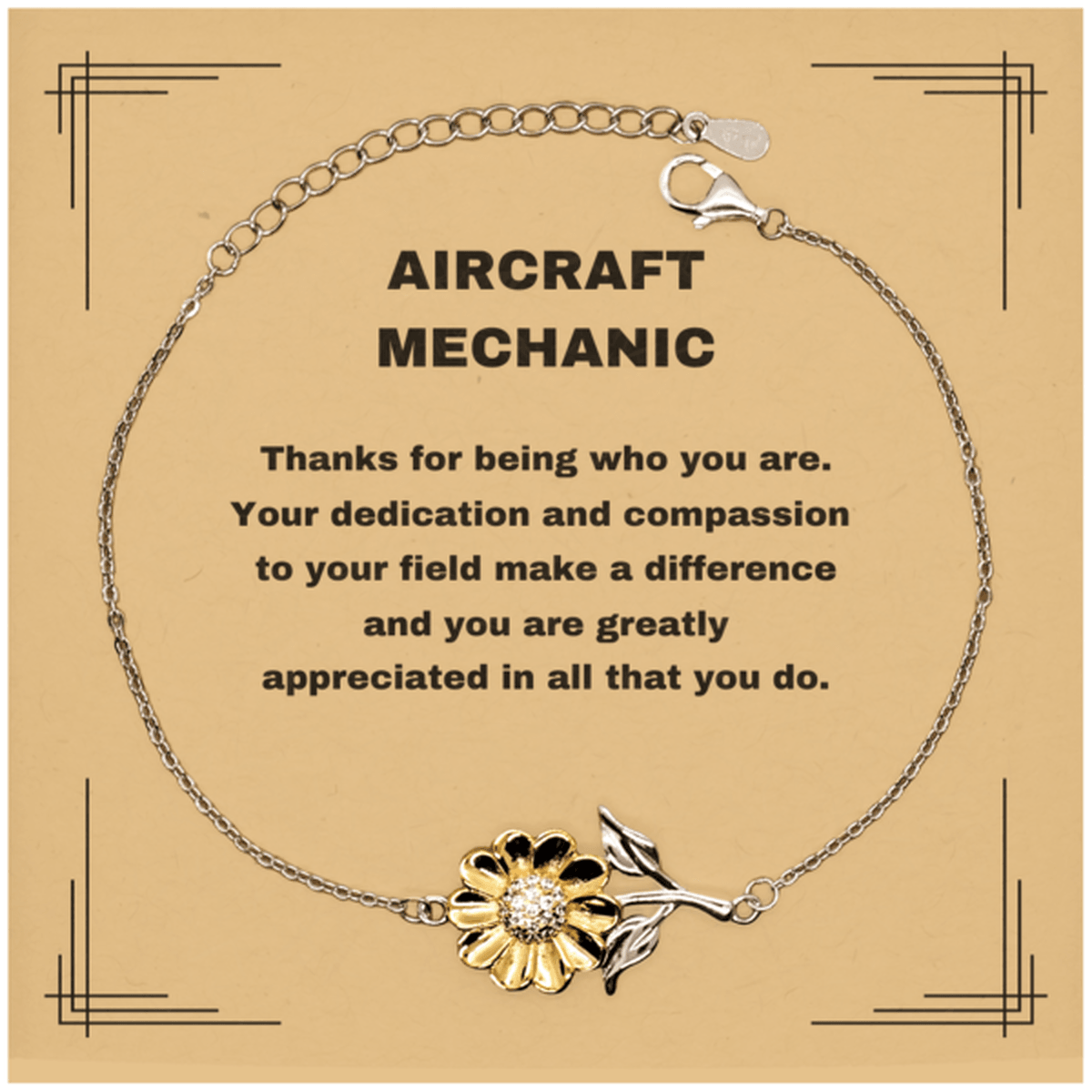 Aircraft Mechanic Sunflower Bracelet - Thanks for being who you are - Birthday Christmas Jewelry Gifts Coworkers Colleague Boss - Mallard Moon Gift Shop