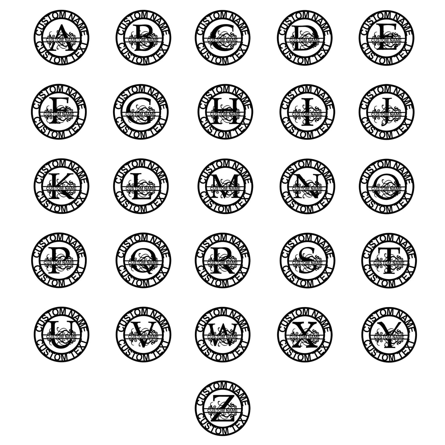 Personalized Elaborate Split Letter Name Initial Indoor Outdoor Steel Wall Sign Metal Art - Mallard Moon Gift Shop