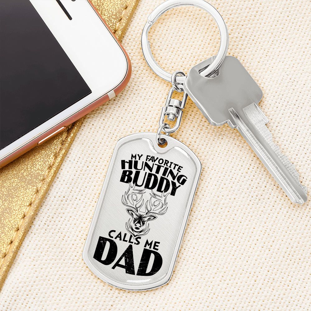 Dad Hunting Buddy Engraved Back Military Style Dog Tag Keychain - Mallard Moon Gift Shop