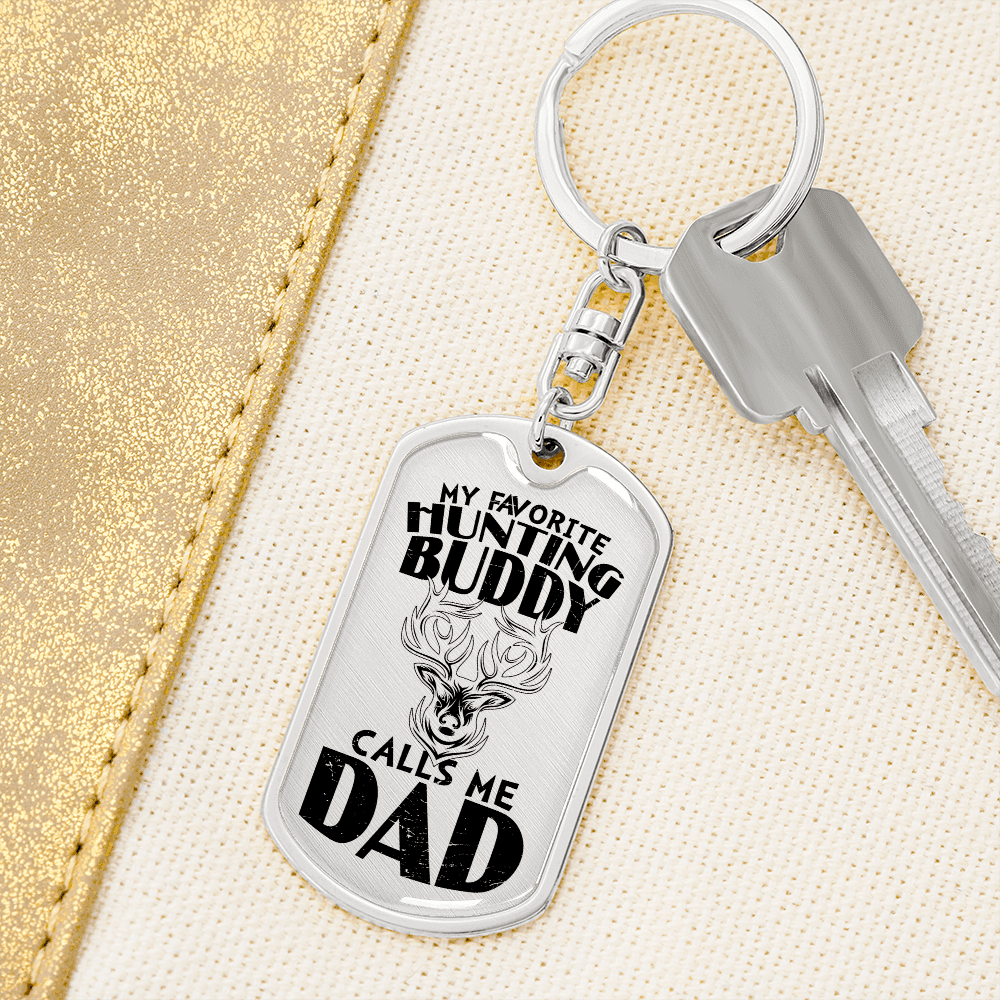 Dad Hunting Buddy Engraved Back Military Style Dog Tag Keychain - Mallard Moon Gift Shop