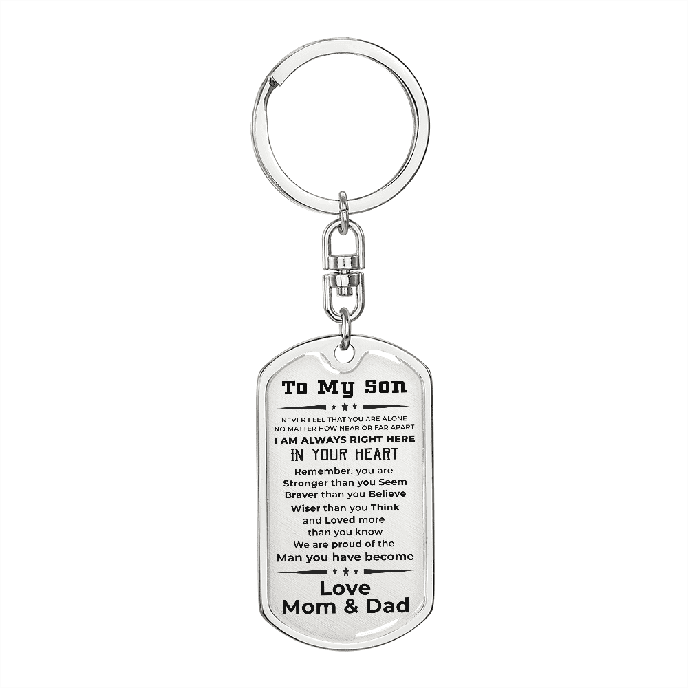 Gift for Adult Son Military Dog Tag Style Engraved Keychain Mom and Dad - Mallard Moon Gift Shop