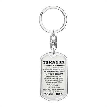 Gift for Adult Son from Dad Engraved Military Style Dog Tag Keychain - Mallard Moon Gift Shop