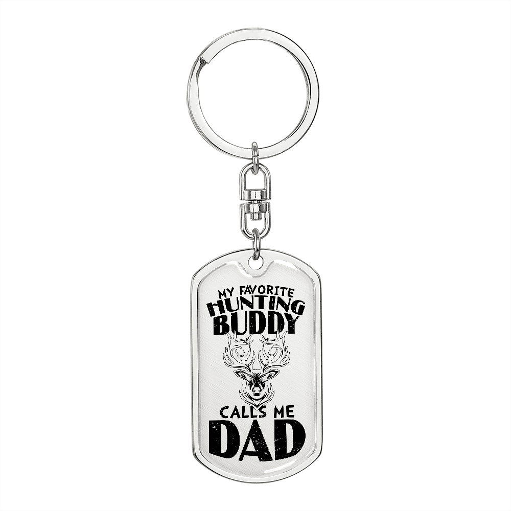 Dad Hunting Buddy Engraved Back Military Style Dog Tag Keychain - Mallard Moon Gift Shop