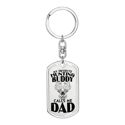 Dad Hunting Buddy Engraved Back Military Style Dog Tag Keychain - Mallard Moon Gift Shop