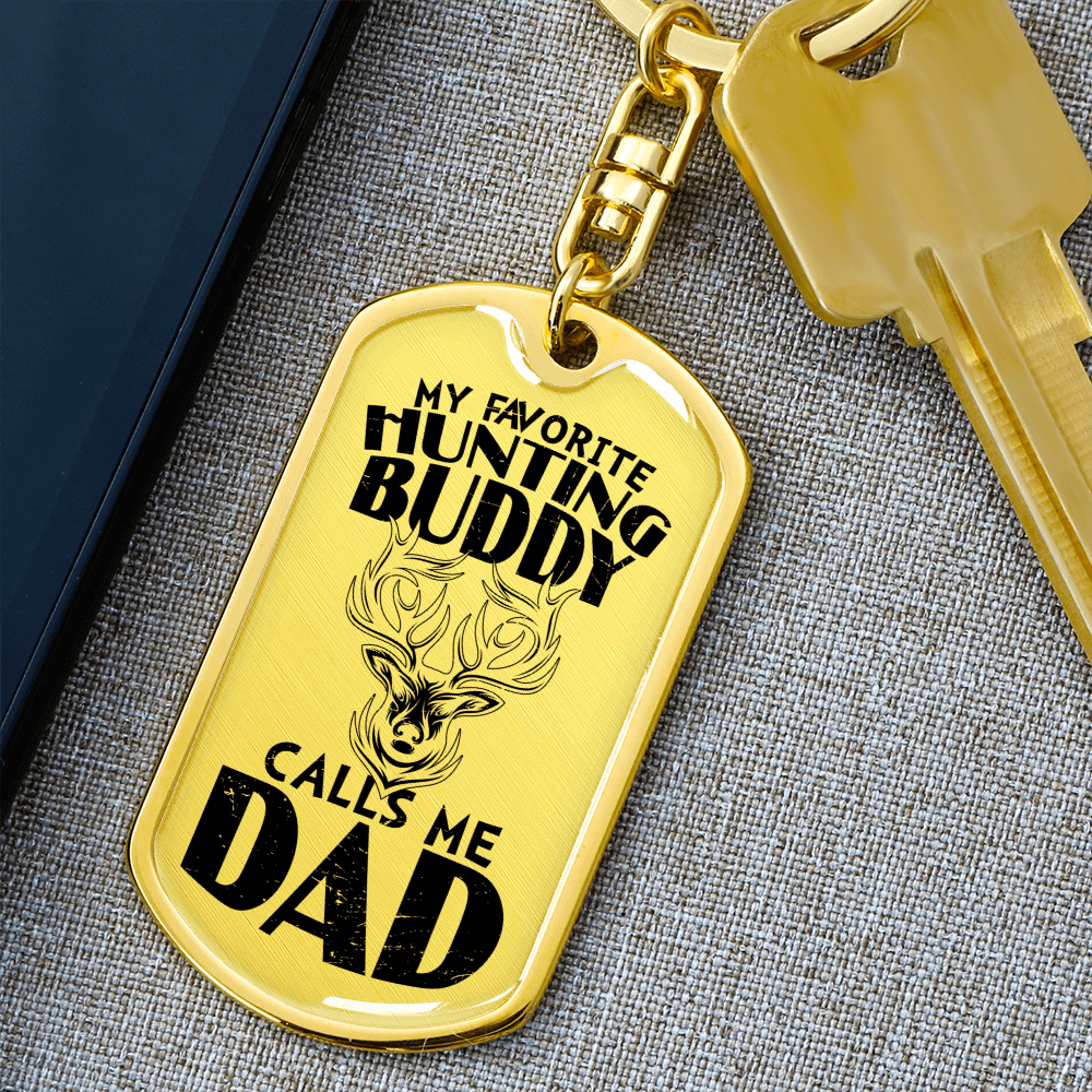 Dad Hunting Buddy Engraved Back Military Style Dog Tag Keychain - Mallard Moon Gift Shop