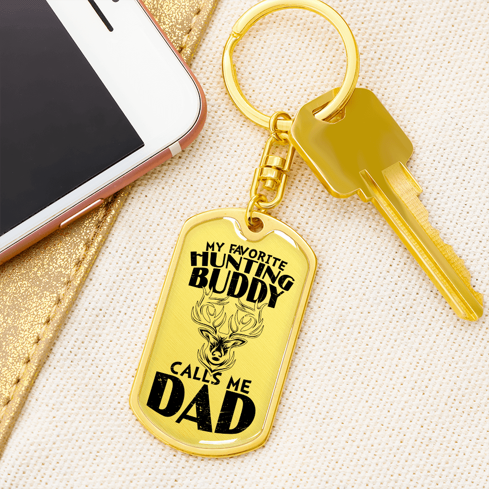 Dad Hunting Buddy Engraved Back Military Style Dog Tag Keychain - Mallard Moon Gift Shop