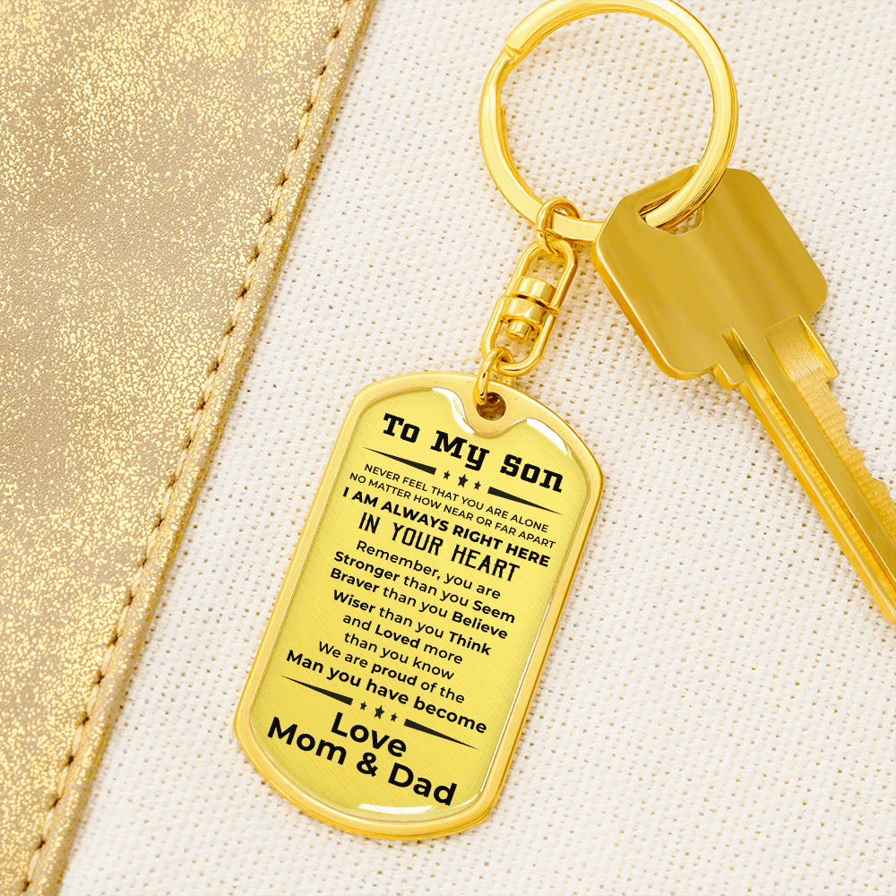 Gift for Adult Son Military Dog Tag Style Engraved Keychain Mom and Dad - Mallard Moon Gift Shop