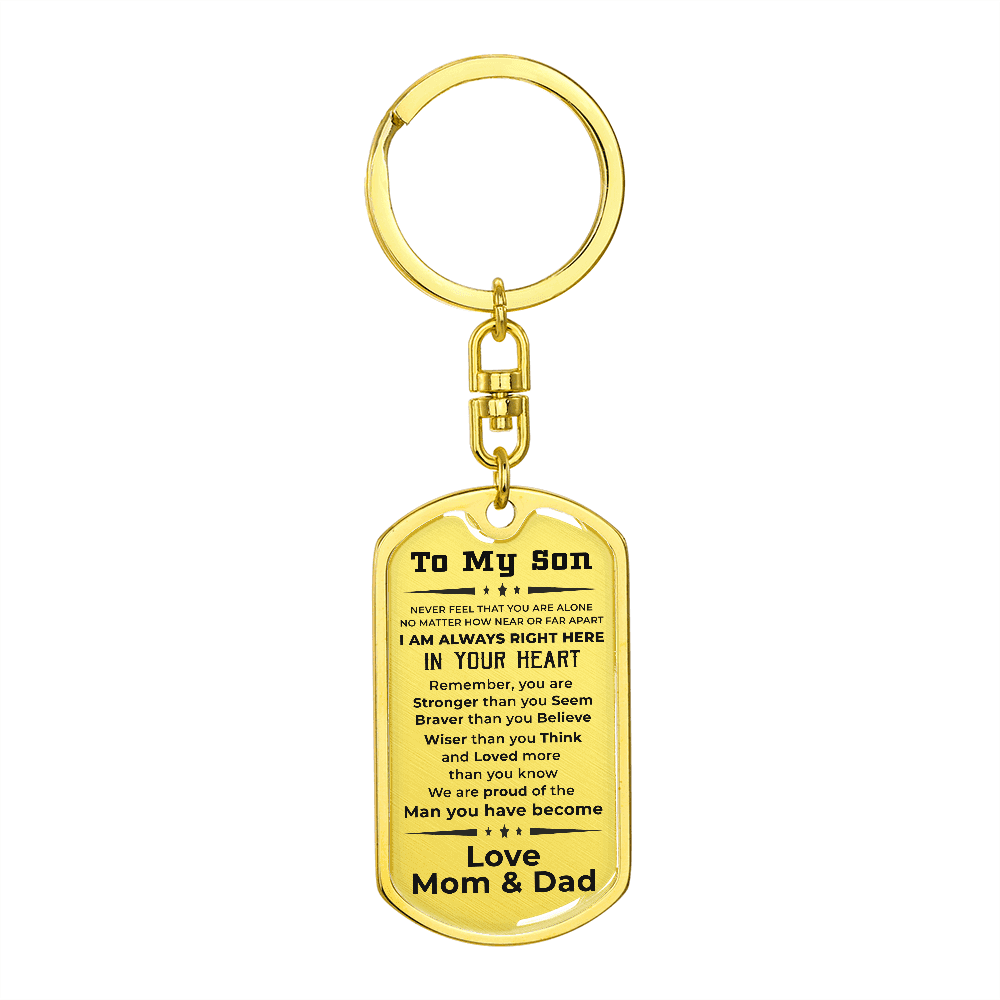 Gift for Adult Son Military Dog Tag Style Engraved Keychain Mom and Dad - Mallard Moon Gift Shop
