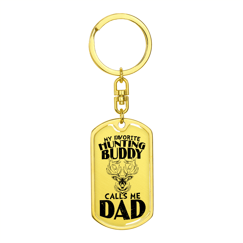 Dad Hunting Buddy Engraved Back Military Style Dog Tag Keychain - Mallard Moon Gift Shop