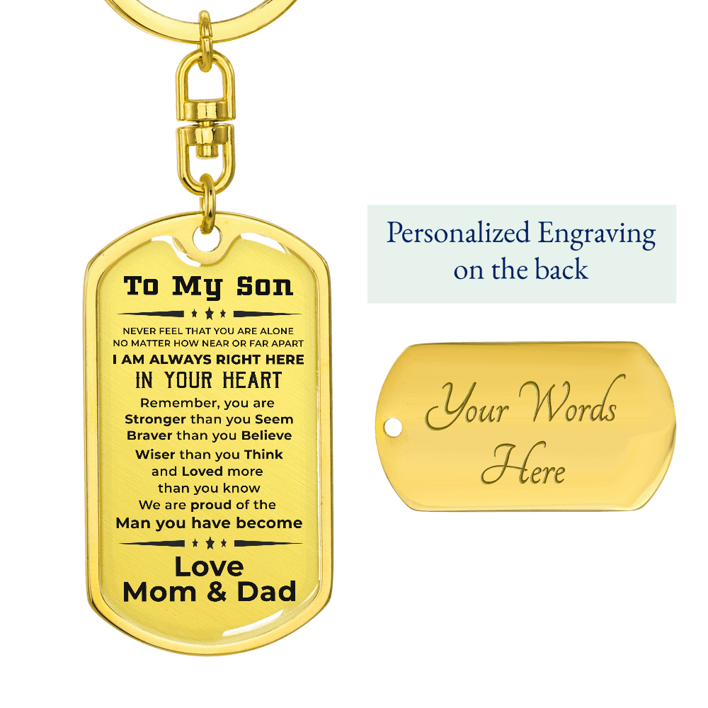Gift for Adult Son Military Dog Tag Style Engraved Keychain Mom and Dad - Mallard Moon Gift Shop