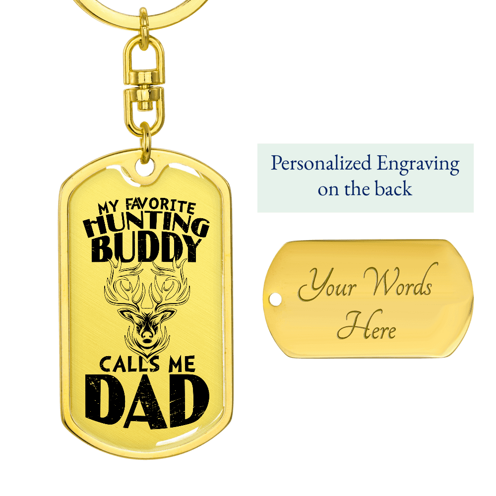 Dad Hunting Buddy Engraved Back Military Style Dog Tag Keychain - Mallard Moon Gift Shop