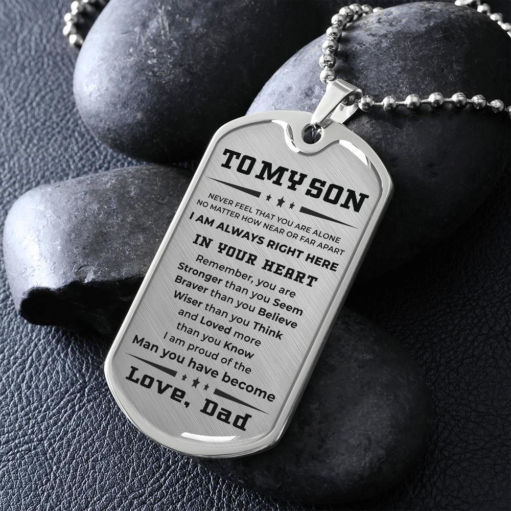 Gift for Adult Son Military Style Dog Tag Necklace Love Dad - Mallard Moon Gift Shop