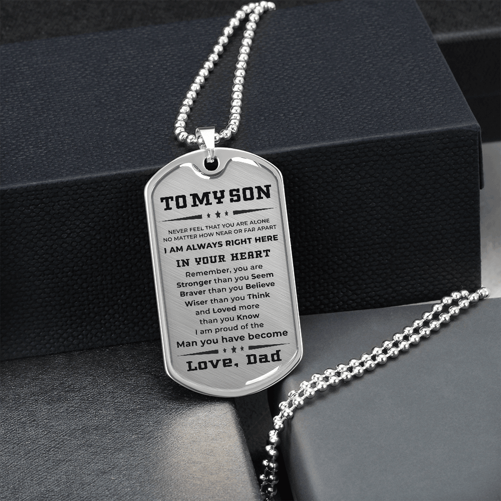 Gift for Adult Son Military Style Dog Tag Necklace Love Dad - Mallard Moon Gift Shop