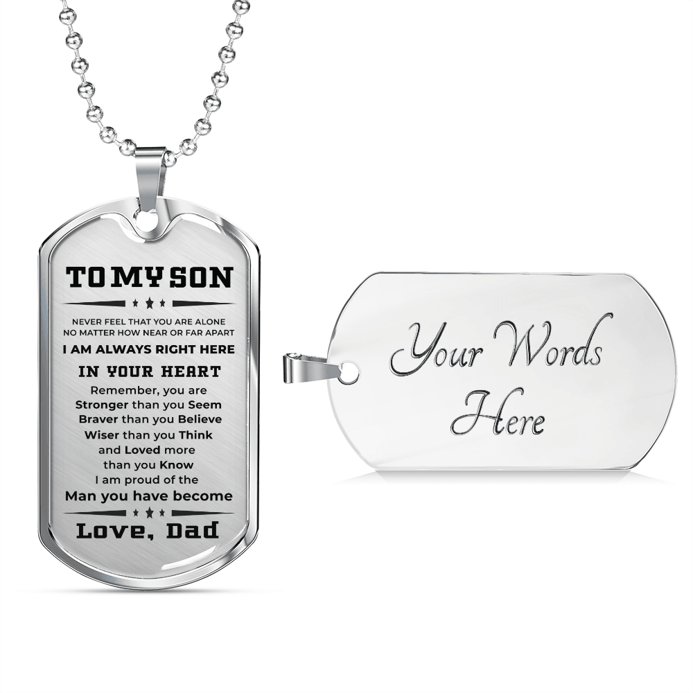 Gift for Adult Son Military Style Dog Tag Necklace Love Dad - Mallard Moon Gift Shop