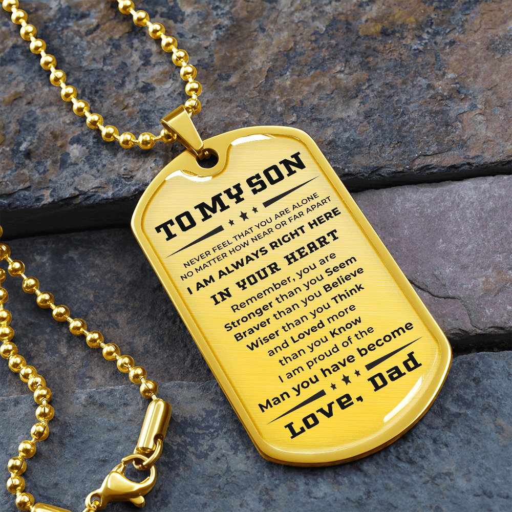 Gift for Adult Son Military Style Dog Tag Necklace Love Dad - Mallard Moon Gift Shop