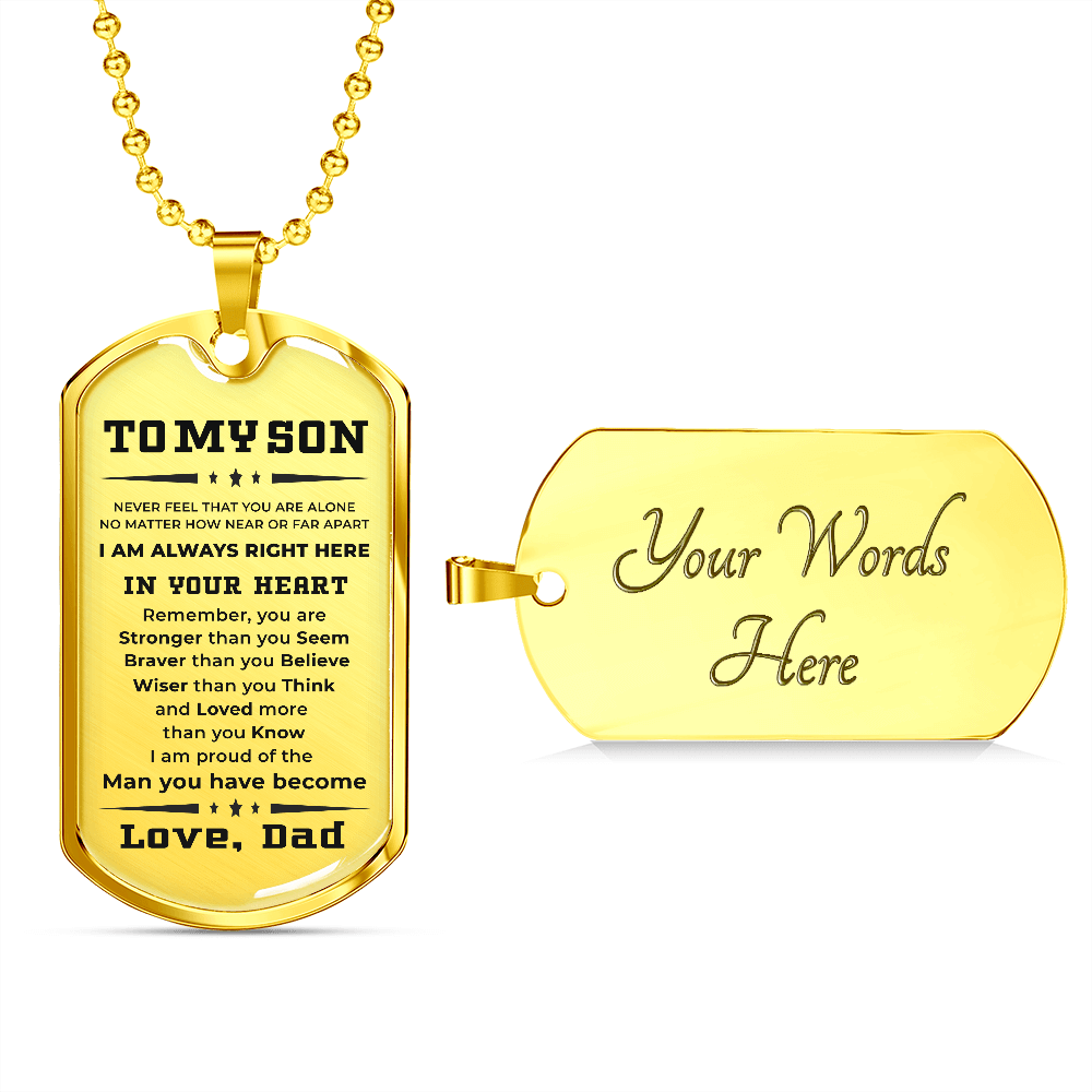 Gift for Adult Son Military Style Dog Tag Necklace Love Dad - Mallard Moon Gift Shop