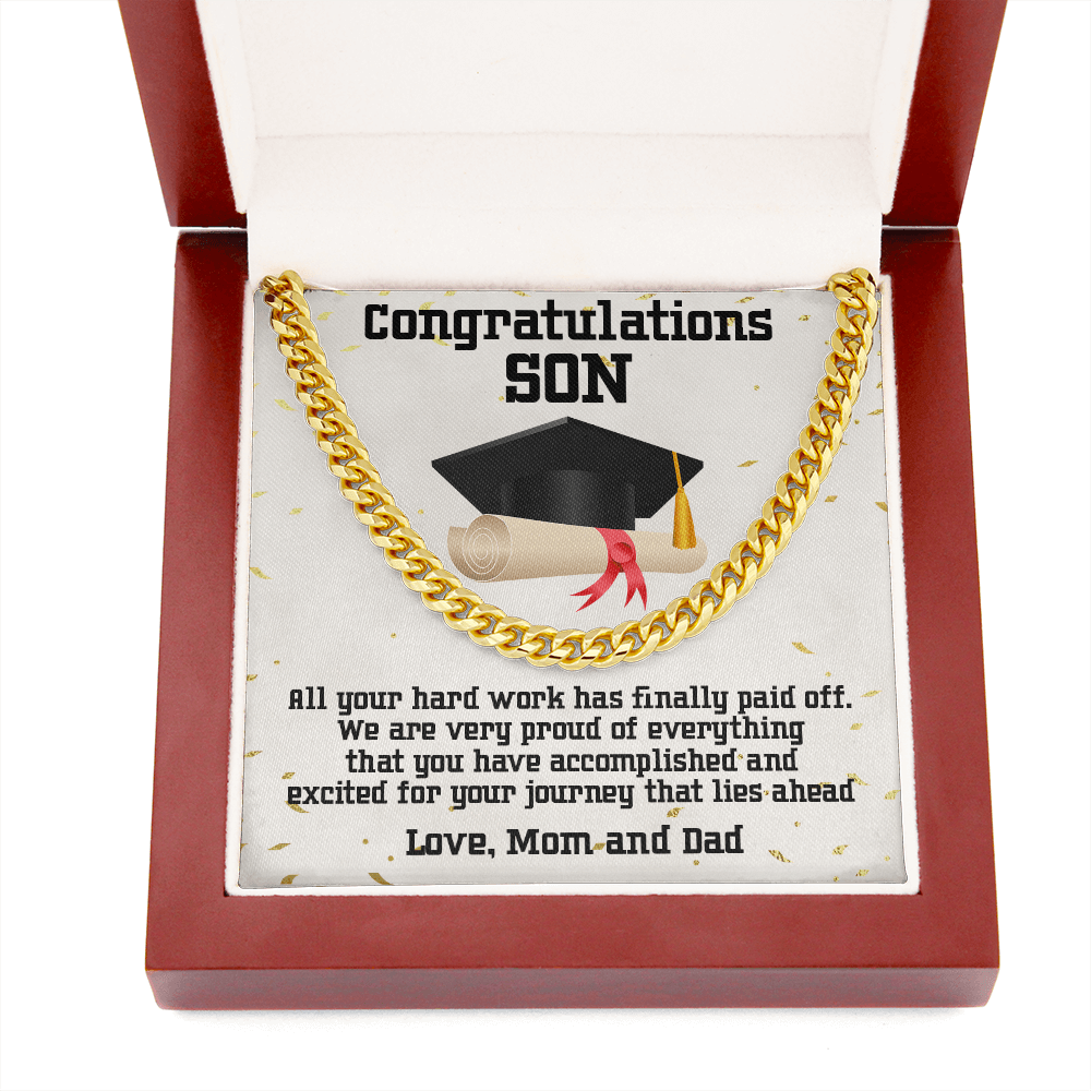 Son Graduation Link Chain Necklace Congratulations Love Mom and Dad - Mallard Moon Gift Shop
