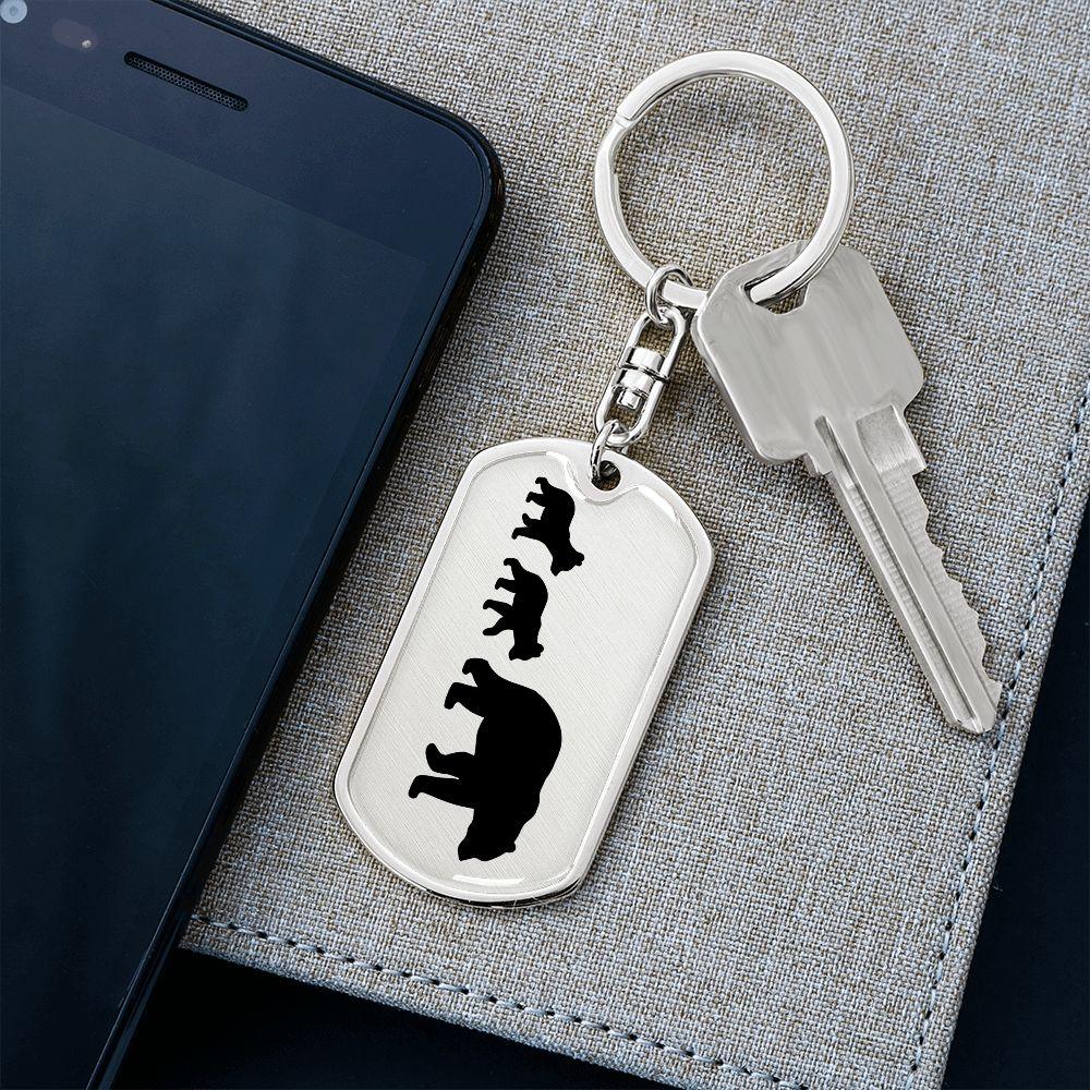 Papa Bear with Two Cubs Personalized Engraved Dog Tag Keychain - Mallard Moon Gift Shop
