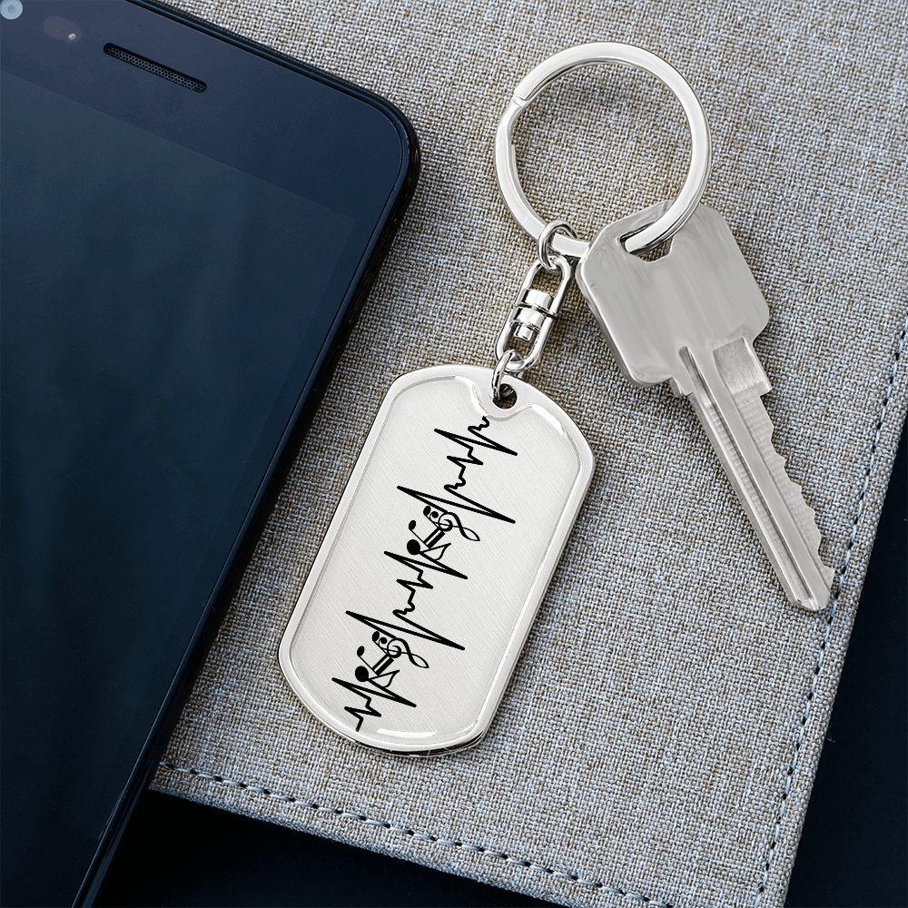 Music Notes Personalized Engraved Dog Tag Keychain - Mallard Moon Gift Shop