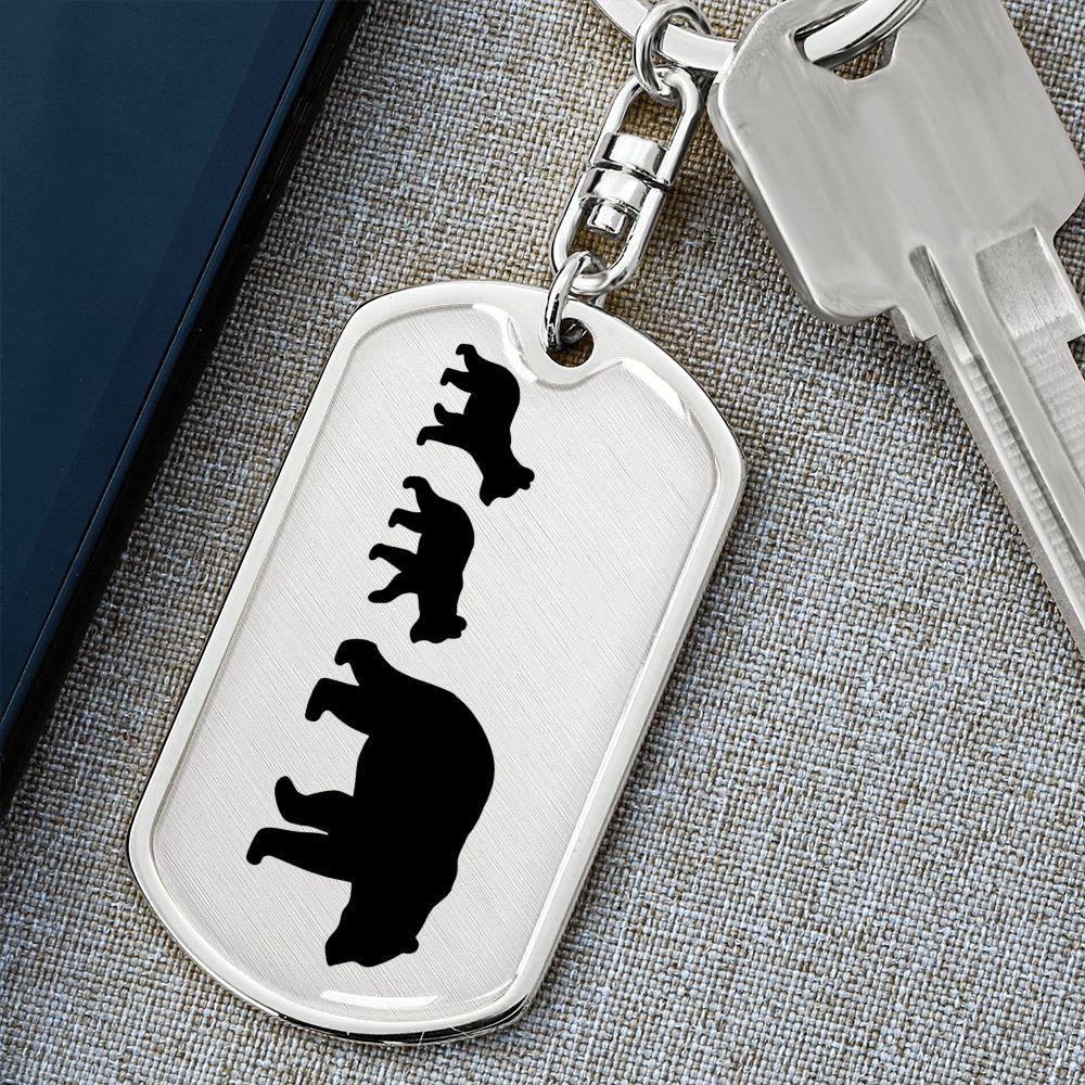 Papa Bear with Two Cubs Personalized Engraved Dog Tag Keychain - Mallard Moon Gift Shop
