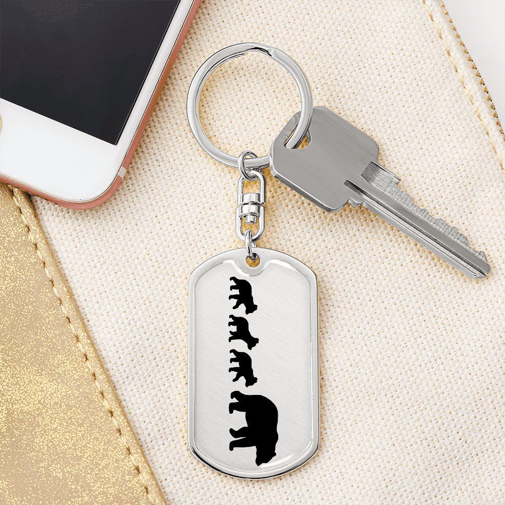 Papa Bear with Three Cubs Personalized Engraved Dog Tag Keychain - Mallard Moon Gift Shop