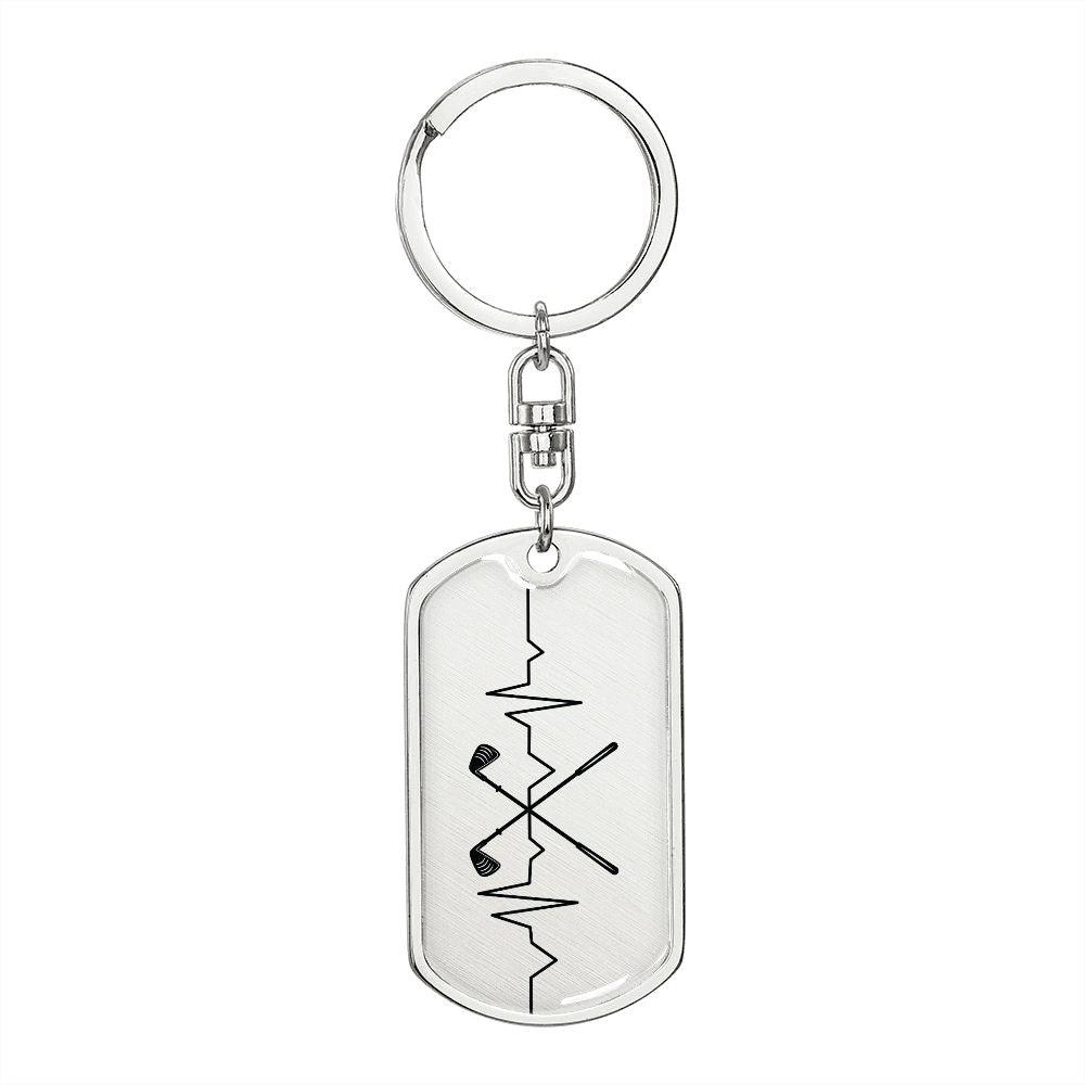 Golf Clubs Heartbeat Personalized Engraved Dog Tag Keychain - Mallard Moon Gift Shop