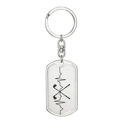 Golf Clubs Heartbeat Personalized Engraved Dog Tag Keychain - Mallard Moon Gift Shop