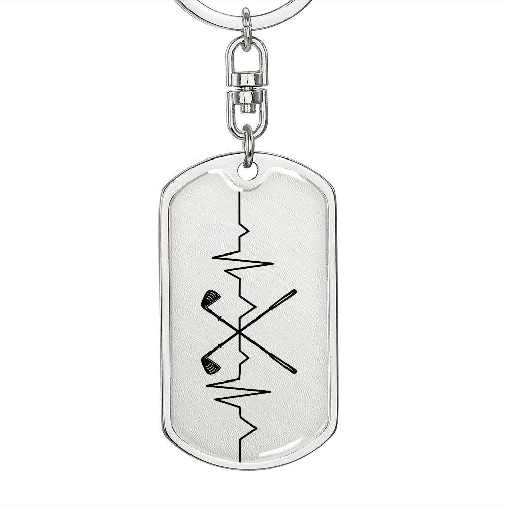 Golf Clubs Heartbeat Personalized Engraved Dog Tag Keychain - Mallard Moon Gift Shop